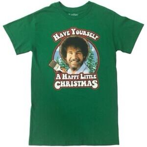 Bob Ross “Have Yourself a Happy Little Christmas” Green Holiday Tee Men’s Size M